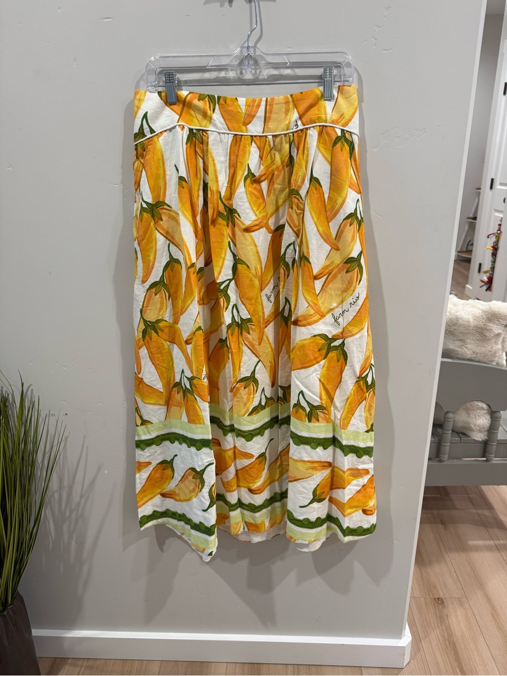 FARM Rio Yellow Banana-Print Midi Skirt brand new size large